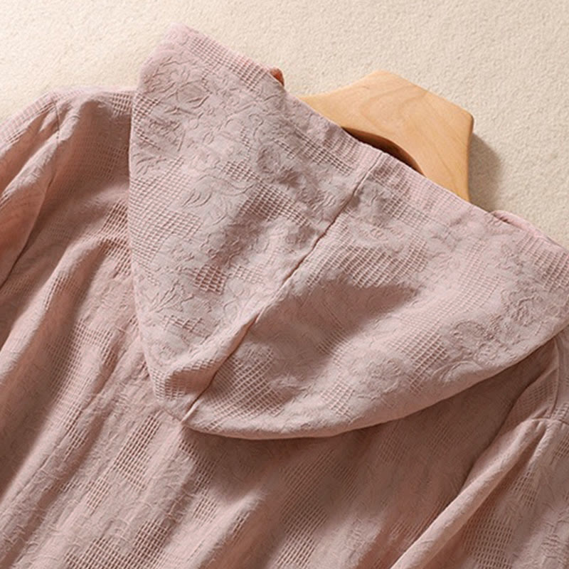 Tactile Cotton Jacquard Buttoned Meditation Hoodie