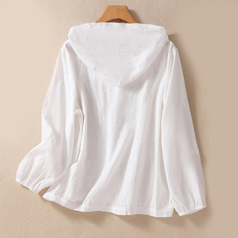 Tactile Cotton Jacquard Buttoned Meditation Hoodie
