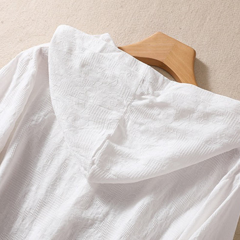 Tactile Cotton Jacquard Buttoned Meditation Hoodie