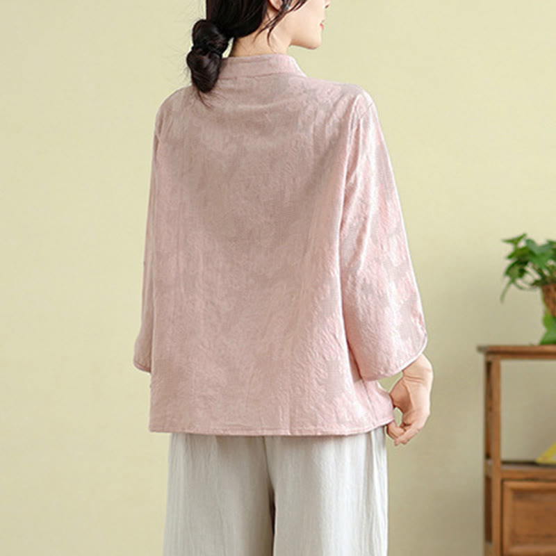 Tactile Cotton Embroidered Mandarin Collar Meditation Shirt