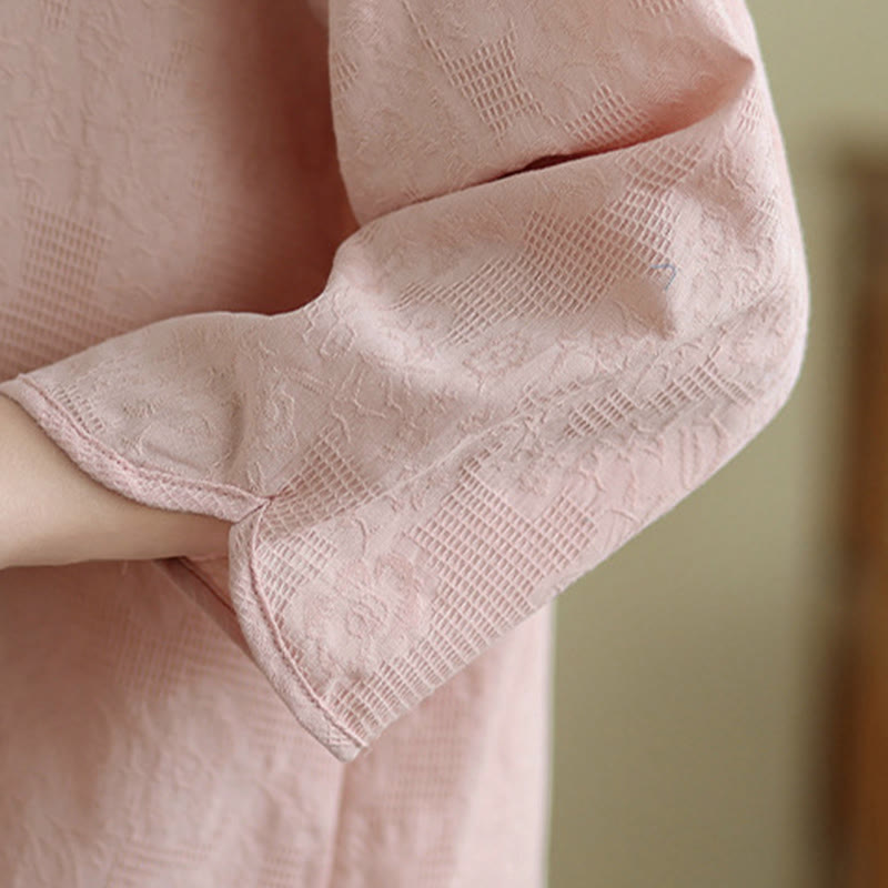 Tactile Cotton Embroidered Mandarin Collar Meditation Shirt