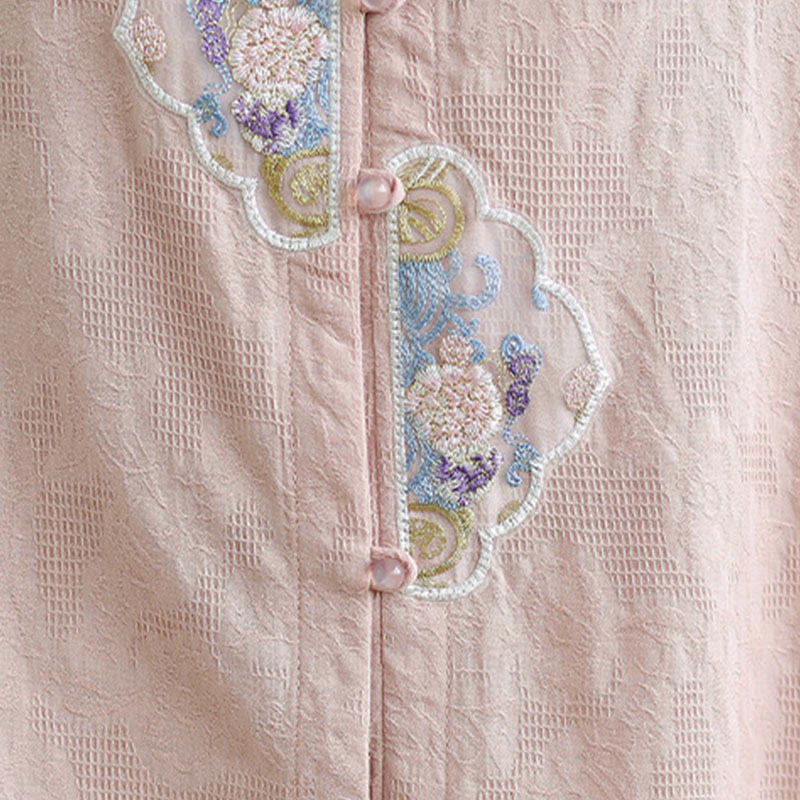 Tactile Cotton Embroidered Mandarin Collar Meditation Shirt