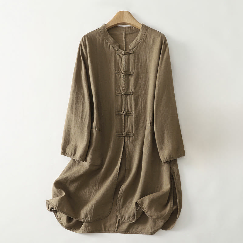Cotton Stand Collar Three-Quarter Sleeve Mindful Women's Shirt