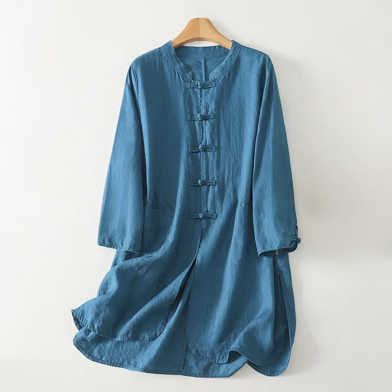 Cotton Stand Collar Three-Quarter Sleeve Mindful Women's Shirt