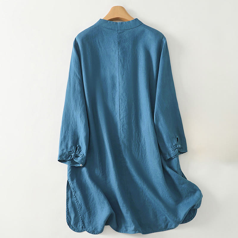 Cotton Stand Collar Three-Quarter Sleeve Mindful Women's Shirt