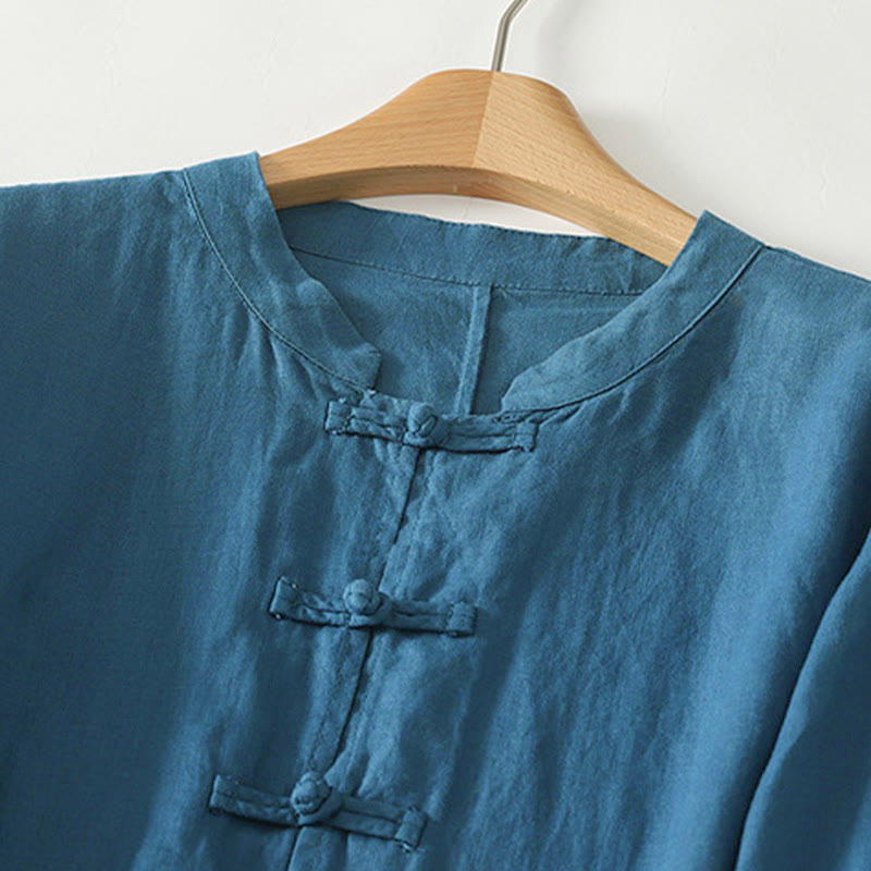 Cotton Stand Collar Three-Quarter Sleeve Mindful Women's Shirt