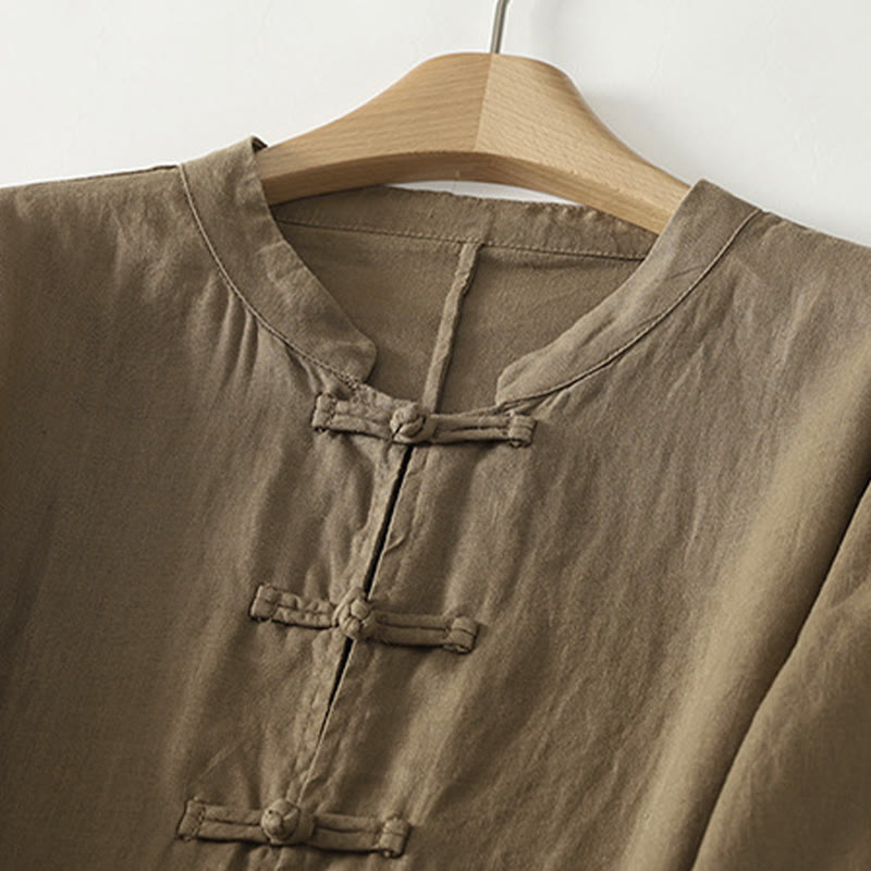 Cotton Stand Collar Three-Quarter Sleeve Mindful Women's Shirt