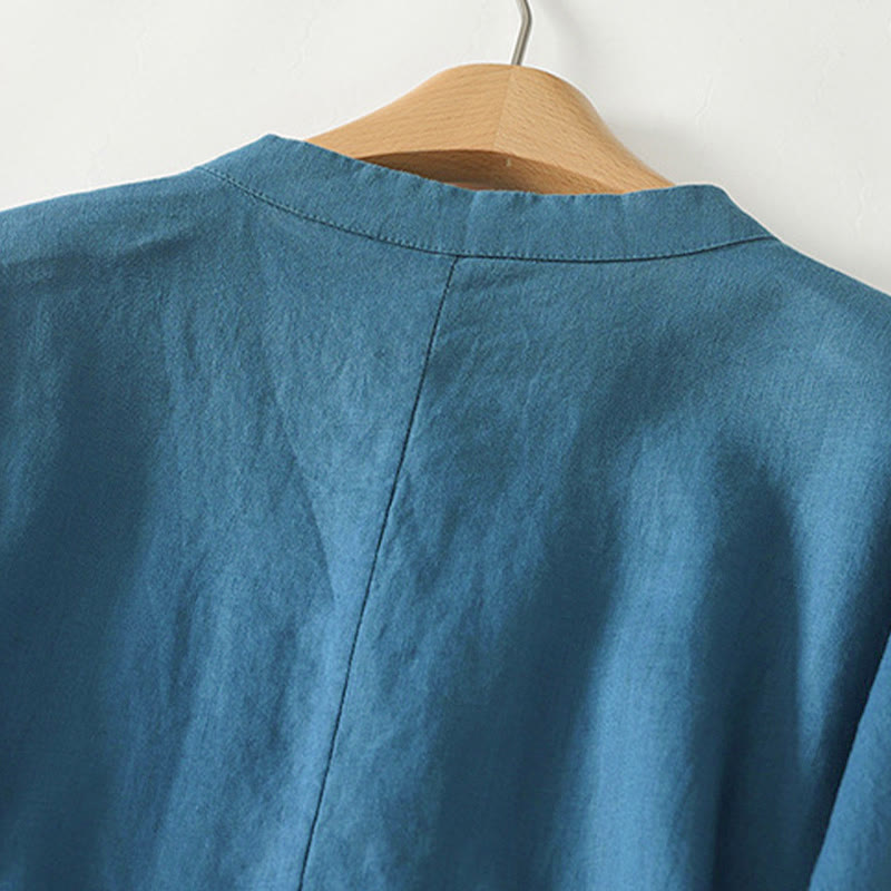 Cotton Stand Collar Three-Quarter Sleeve Mindful Women's Shirt