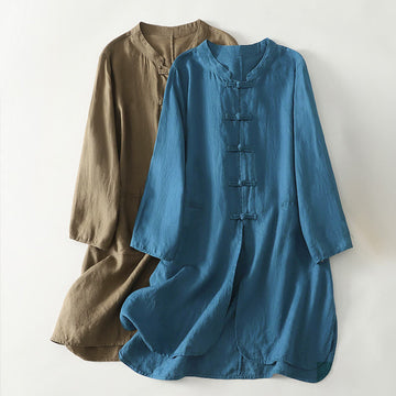 Cotton Stand Collar Three-Quarter Sleeve Mindful Women's Shirt