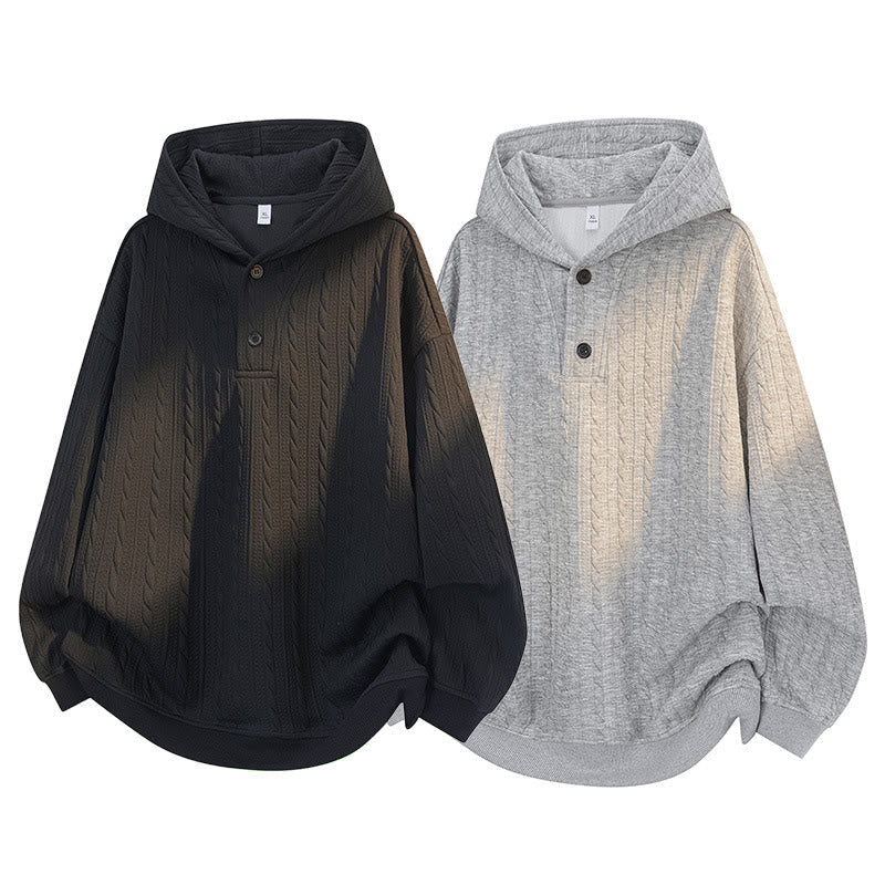 Structured Twisted Button Grounding Men's Hoodie