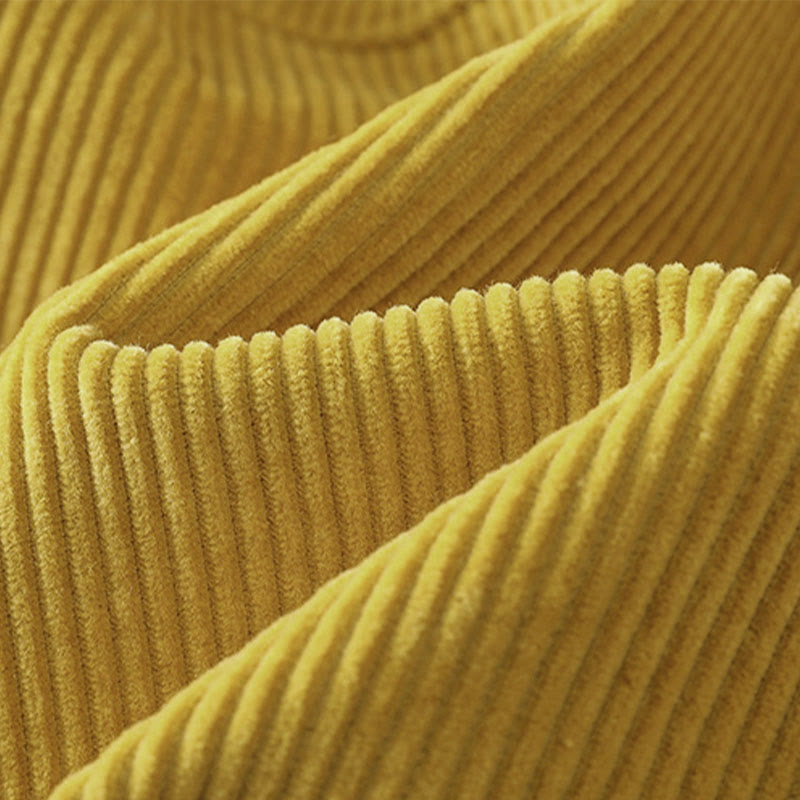 Plain Elastic Waist Women's Cropped 7-8 Length Wide Leg Corduroy Pants