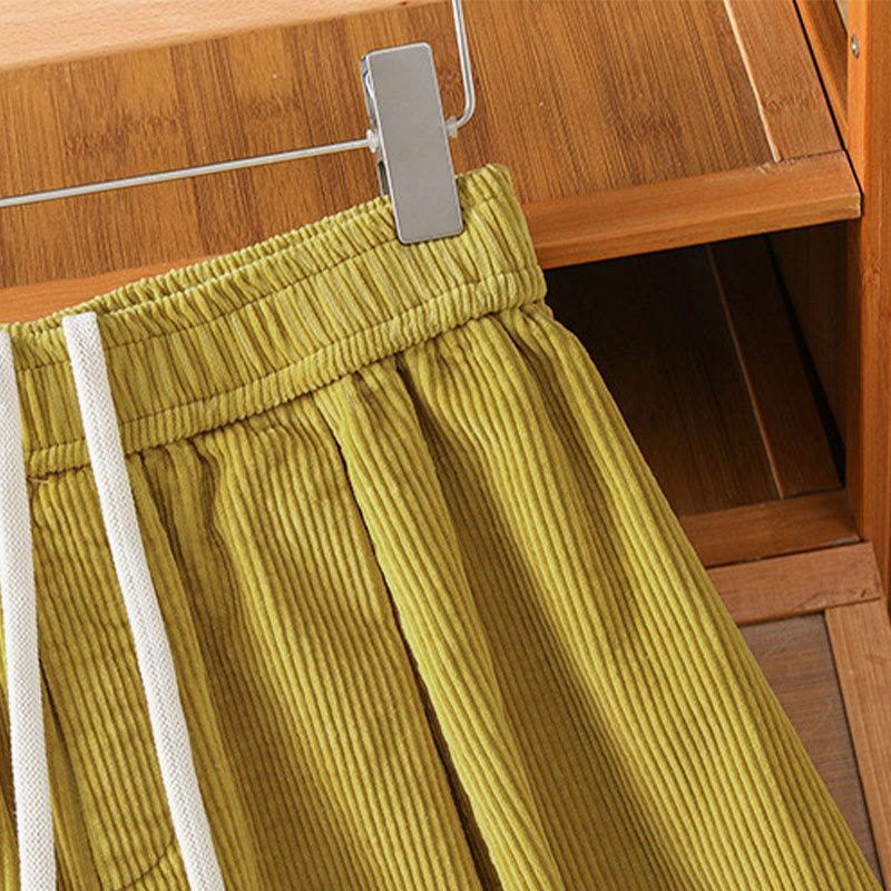 Plain Elastic Waist Women's Cropped 7-8 Length Wide Leg Corduroy Pants