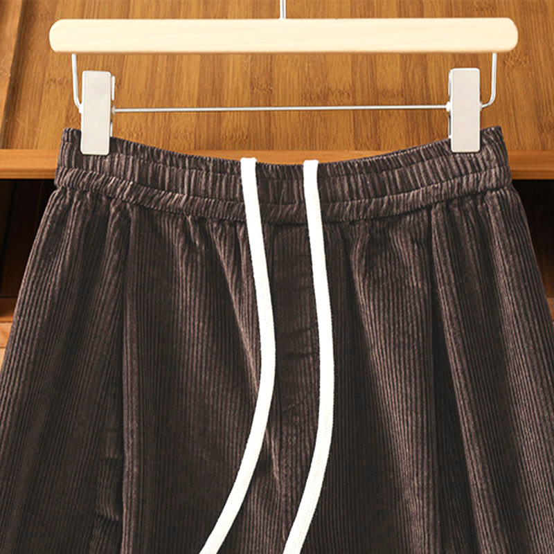 Plain Elastic Waist Women's Cropped 7-8 Length Wide Leg Corduroy Pants