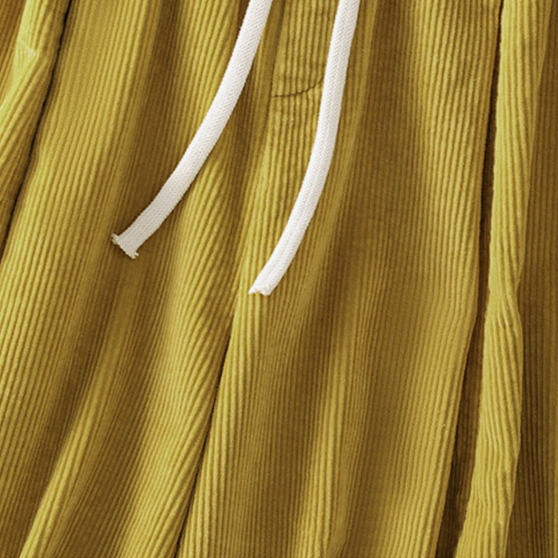 Plain Elastic Waist Women's Cropped 7-8 Length Wide Leg Corduroy Pants