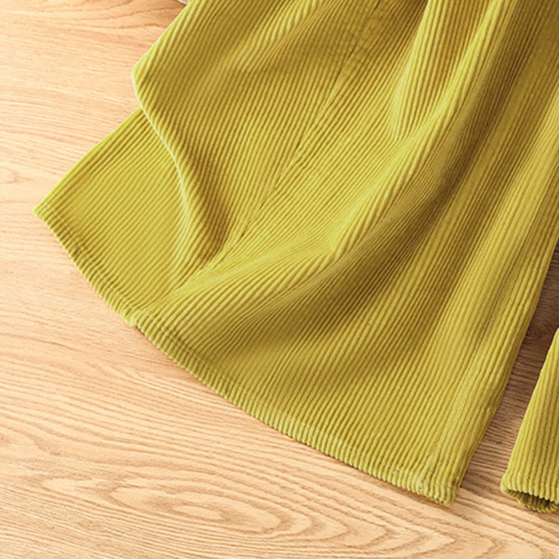 Plain Elastic Waist Women's Cropped 7-8 Length Wide Leg Corduroy Pants