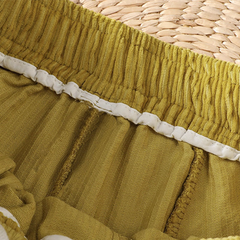 Plain Elastic Waist Women's Cropped 7-8 Length Wide Leg Corduroy Pants