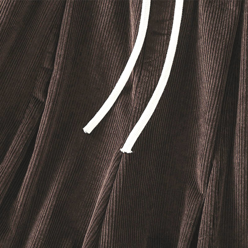 Plain Elastic Waist Women's Cropped 7-8 Length Wide Leg Corduroy Pants