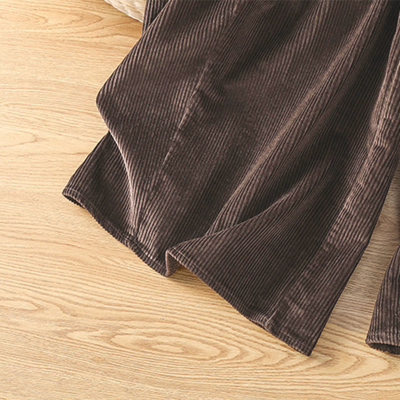 Plain Elastic Waist Women's Cropped 7-8 Length Wide Leg Corduroy Pants