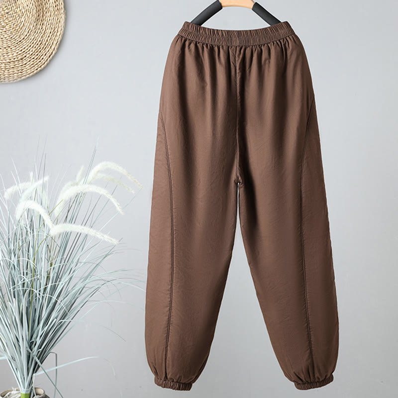 Winter Elastic Waist Cotton Thermal Women's Cropped 7-8 Length Harem Pants With Pockets
