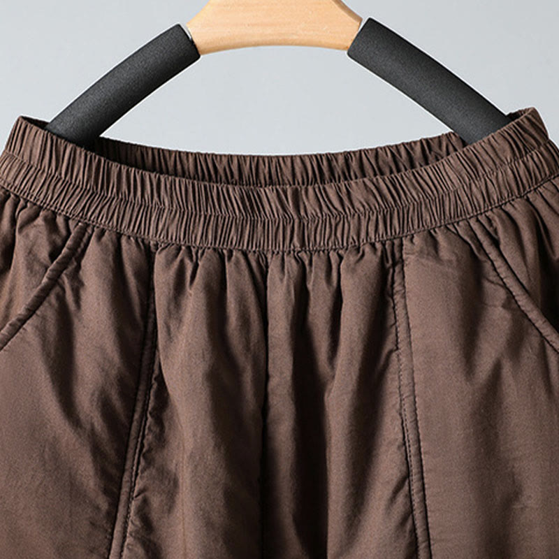 Winter Elastic Waist Cotton Thermal Women's Cropped 7-8 Length Harem Pants With Pockets
