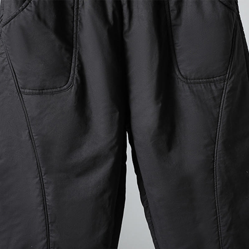 Winter Elastic Waist Cotton Thermal Women's Cropped 7-8 Length Harem Pants With Pockets