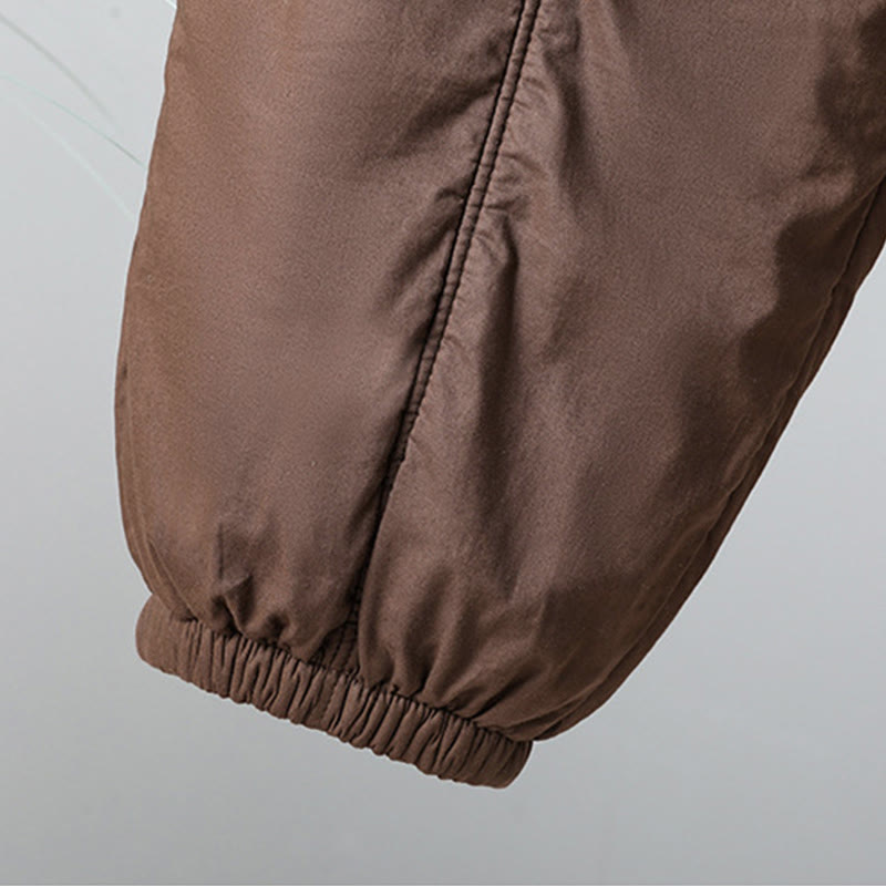 Winter Elastic Waist Cotton Thermal Women's Cropped 7-8 Length Harem Pants With Pockets