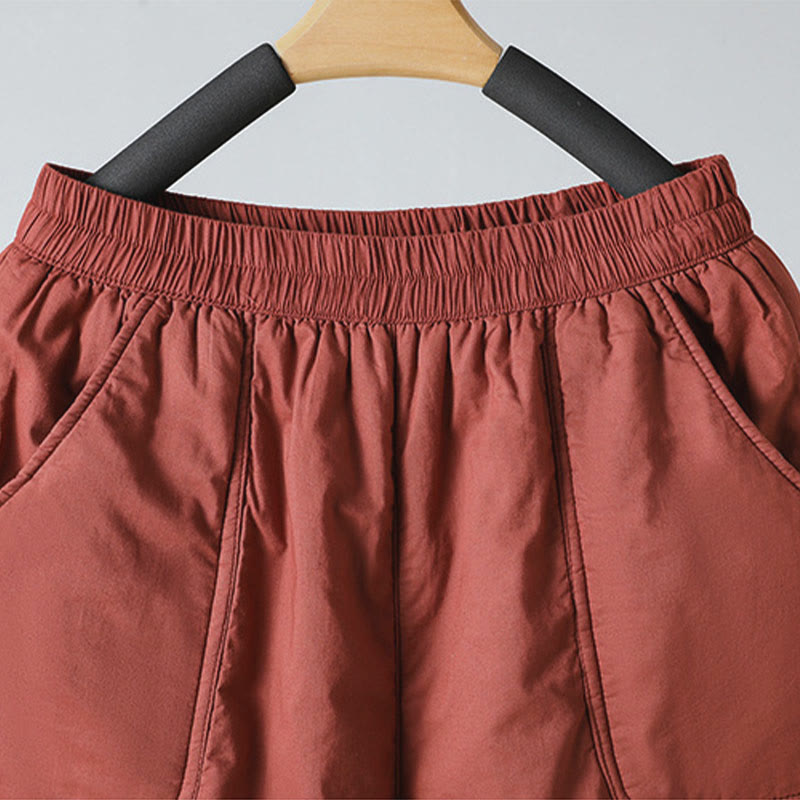 Winter Elastic Waist Cotton Thermal Women's Cropped 7-8 Length Harem Pants With Pockets