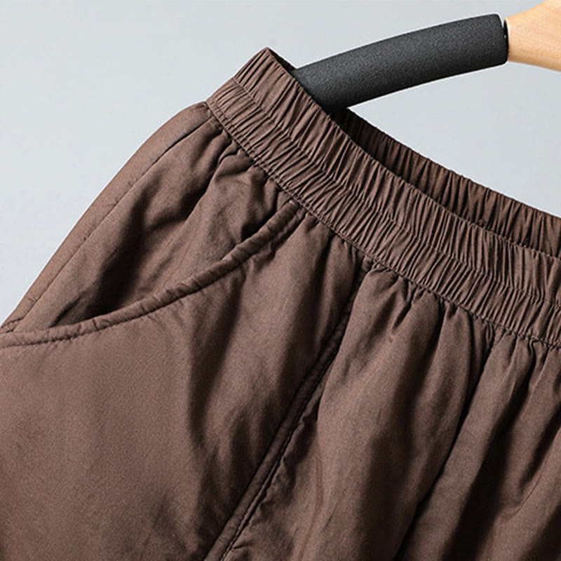 Winter Elastic Waist Cotton Thermal Women's Cropped 7-8 Length Harem Pants With Pockets