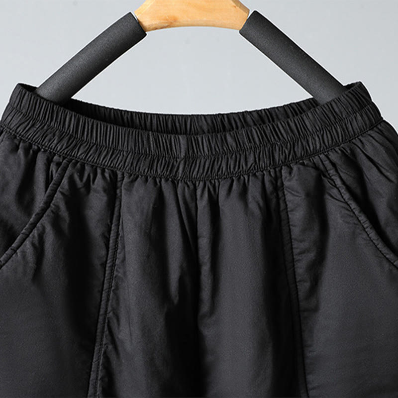 Winter Elastic Waist Cotton Thermal Women's Cropped 7-8 Length Harem Pants With Pockets