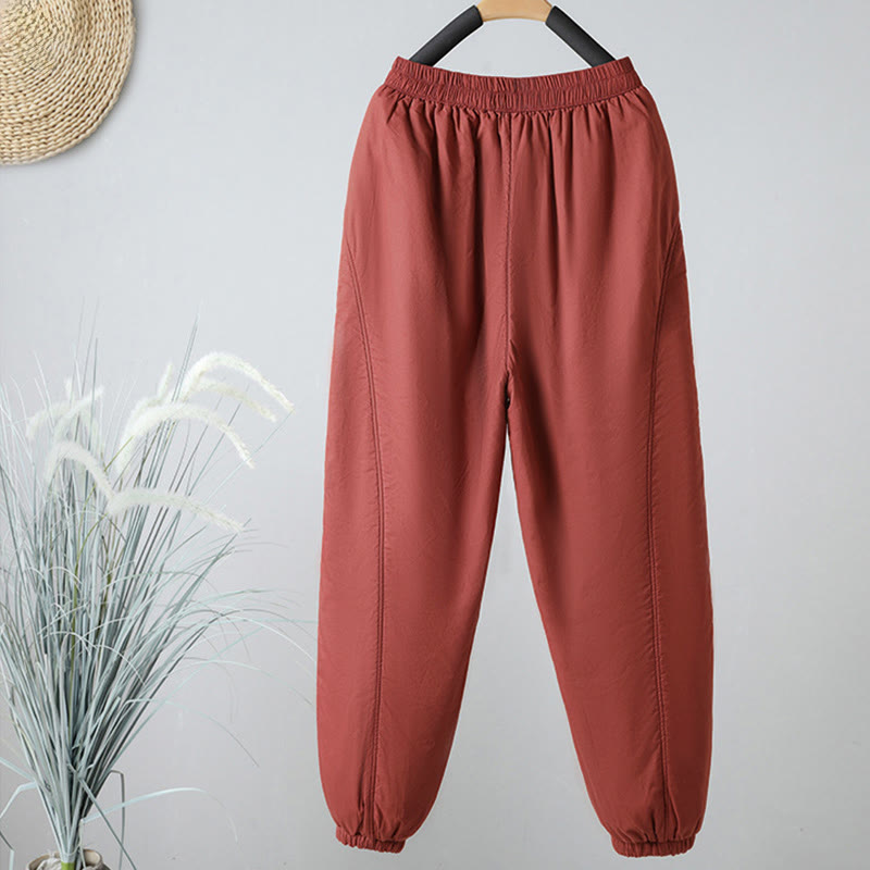 Winter Elastic Waist Cotton Thermal Women's Cropped 7-8 Length Harem Pants With Pockets