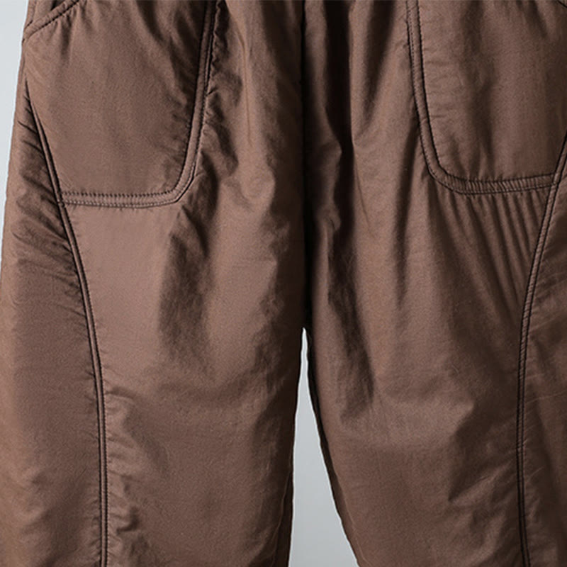Winter Elastic Waist Cotton Thermal Women's Cropped 7-8 Length Harem Pants With Pockets