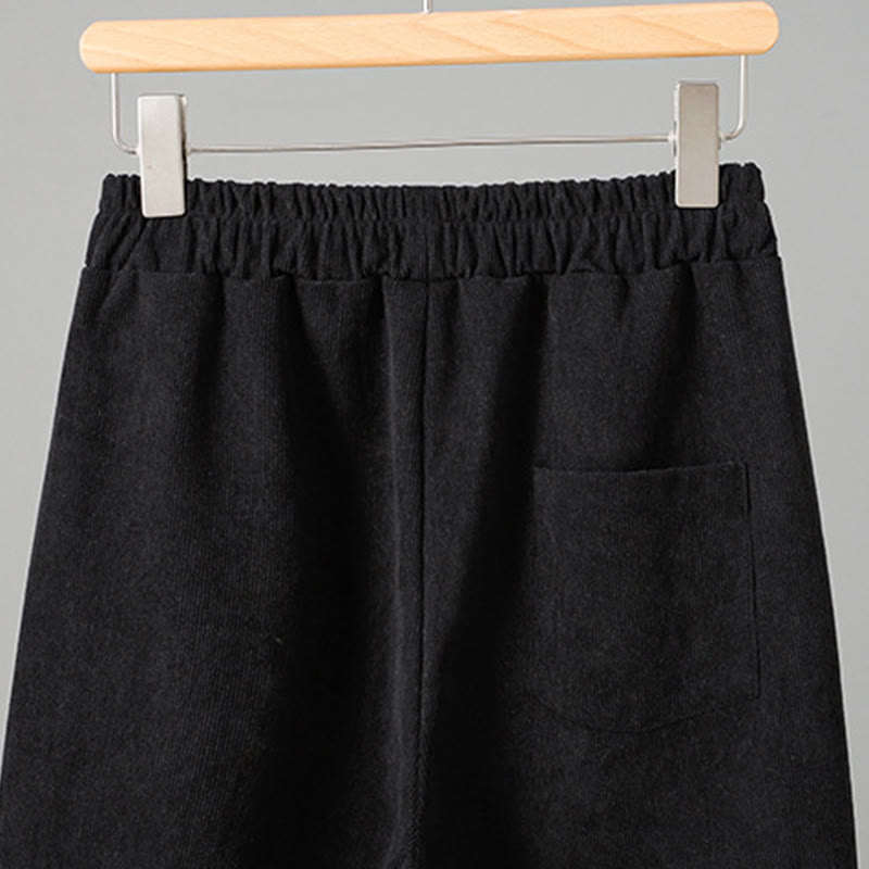 Plain Elastic Waist Patchwork Plaid Women's Ankle-Length Wide Leg Corduroy Pants