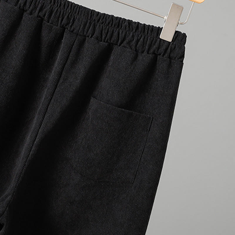 Plain Elastic Waist Patchwork Plaid Women's Ankle-Length Wide Leg Corduroy Pants