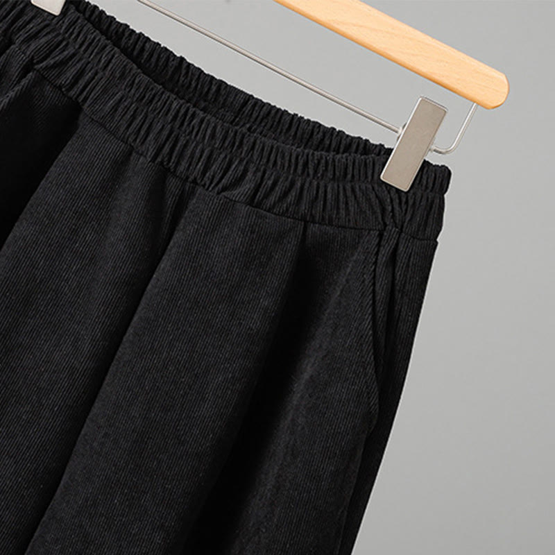 Plain Elastic Waist Patchwork Plaid Women's Ankle-Length Wide Leg Corduroy Pants