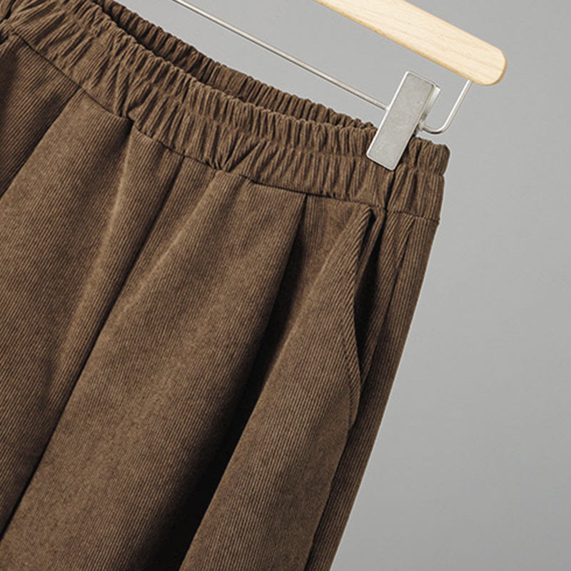 Plain Elastic Waist Patchwork Plaid Women's Ankle-Length Wide Leg Corduroy Pants