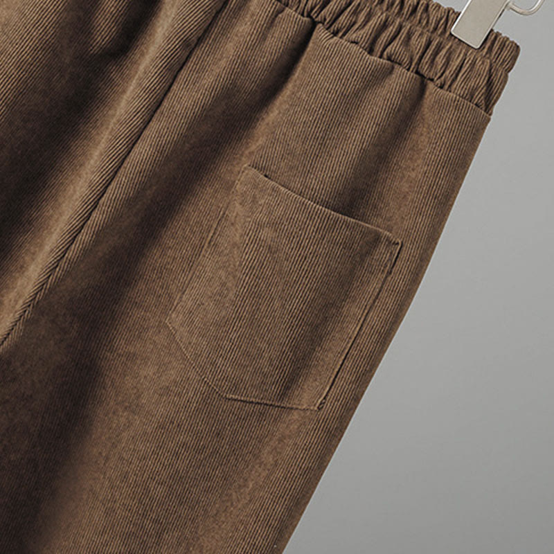 Plain Elastic Waist Patchwork Plaid Women's Ankle-Length Wide Leg Corduroy Pants