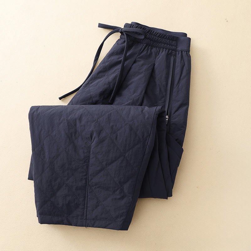 Winter Lines Elastic Waist Drawstring Cotton Thermal Women's Pants With Zipper Pockets