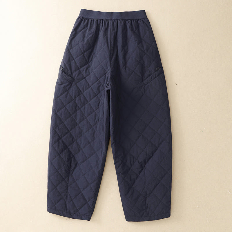 Winter Lines Elastic Waist Drawstring Cotton Thermal Women's Pants With Zipper Pockets