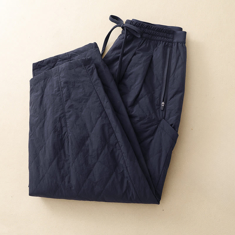 Winter Lines Elastic Waist Drawstring Cotton Thermal Women's Pants With Zipper Pockets