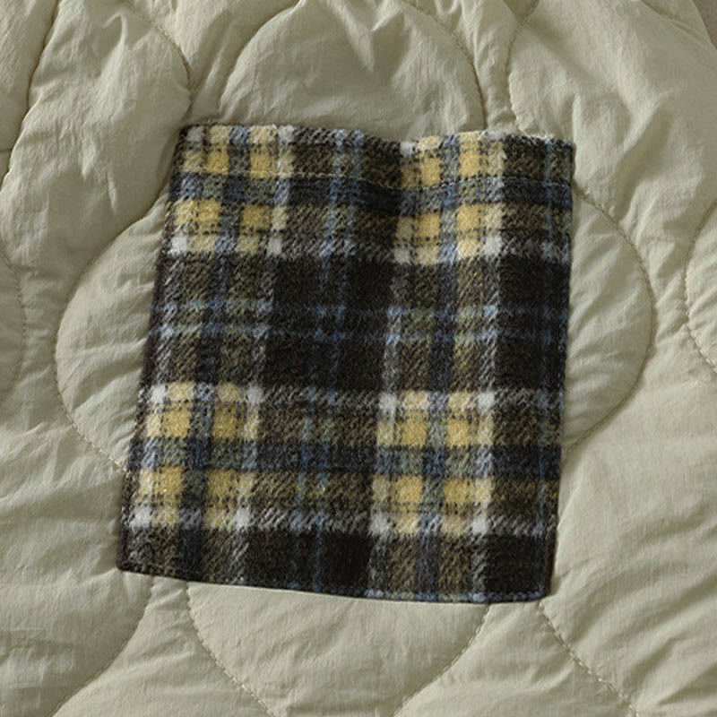 Winter Curved Lines Elastic Waist Drawstring Patchwork Plaid Cotton Thermal Women's Pants With Pockets