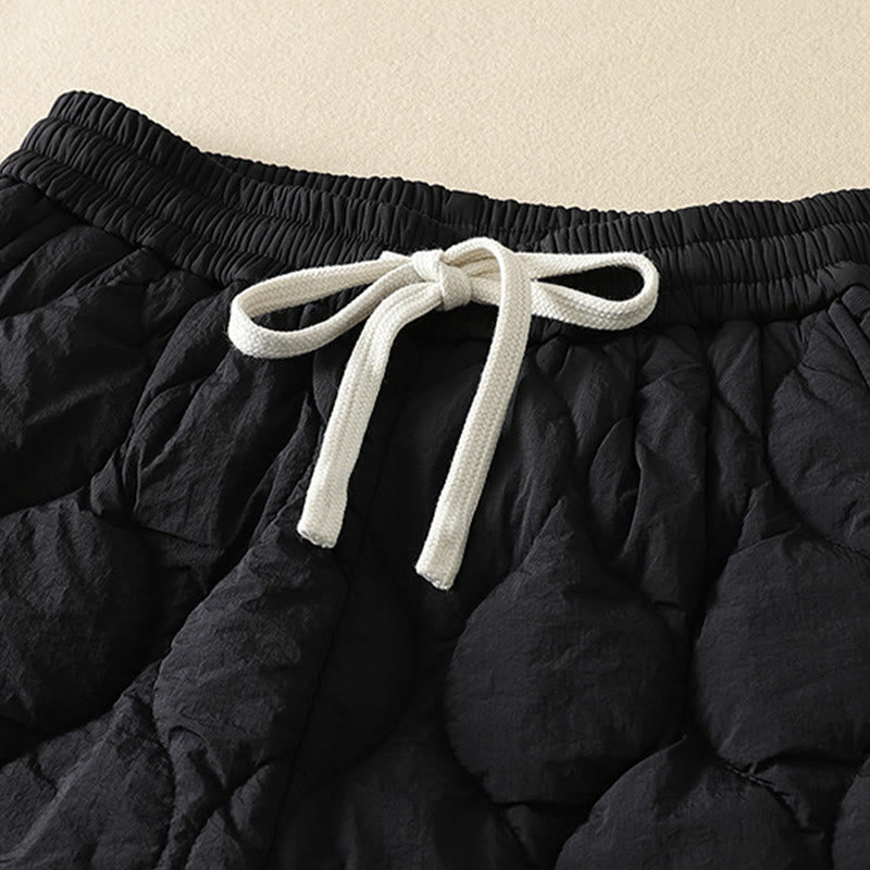 Winter Curved Lines Elastic Waist Drawstring Patchwork Plaid Cotton Thermal Women's Pants With Pockets