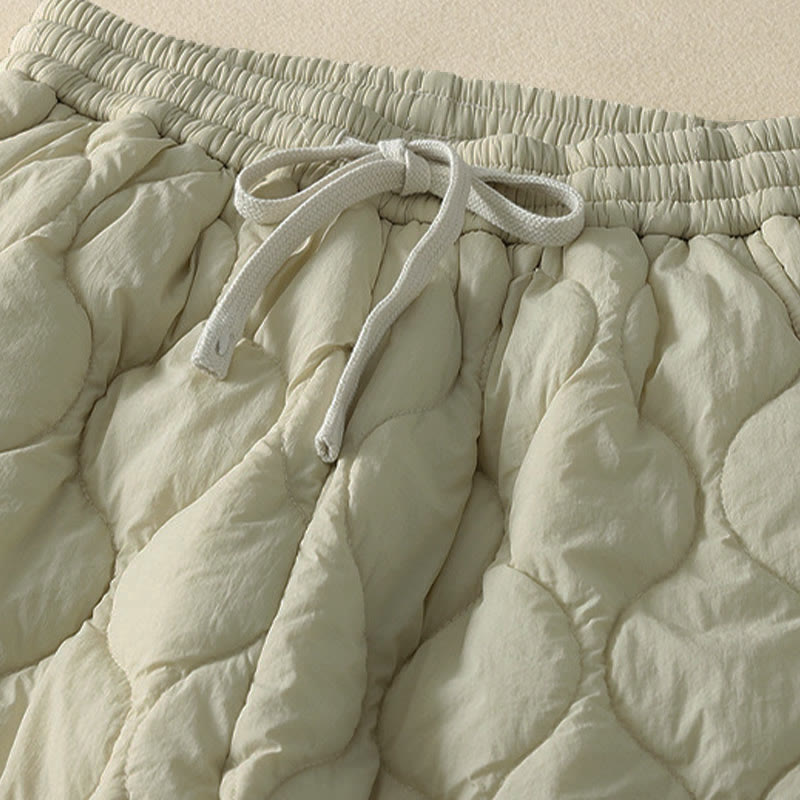 Winter Curved Lines Elastic Waist Drawstring Patchwork Plaid Cotton Thermal Women's Pants With Pockets