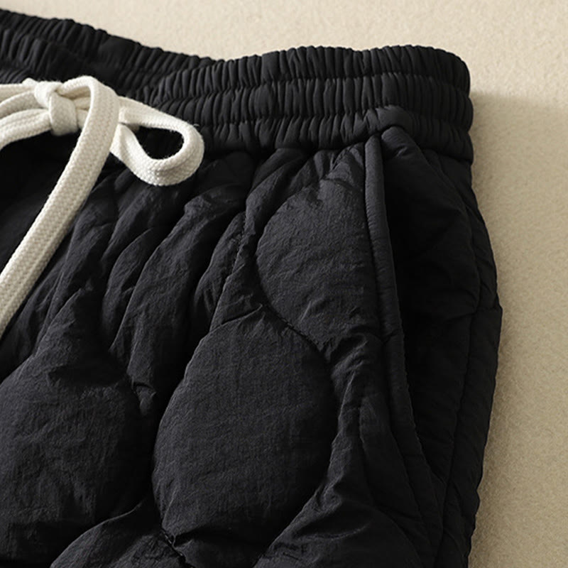 Winter Curved Lines Elastic Waist Drawstring Patchwork Plaid Cotton Thermal Women's Pants With Pockets