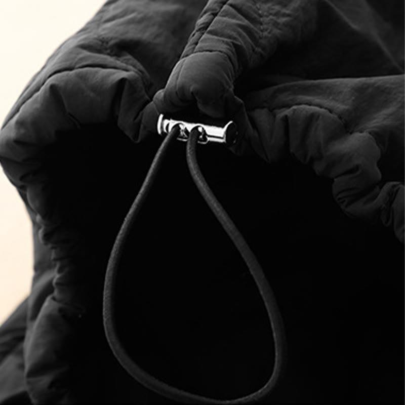 Winter Curved Lines Elastic Waist Drawstring Cotton Thermal Women's Pants With Pockets