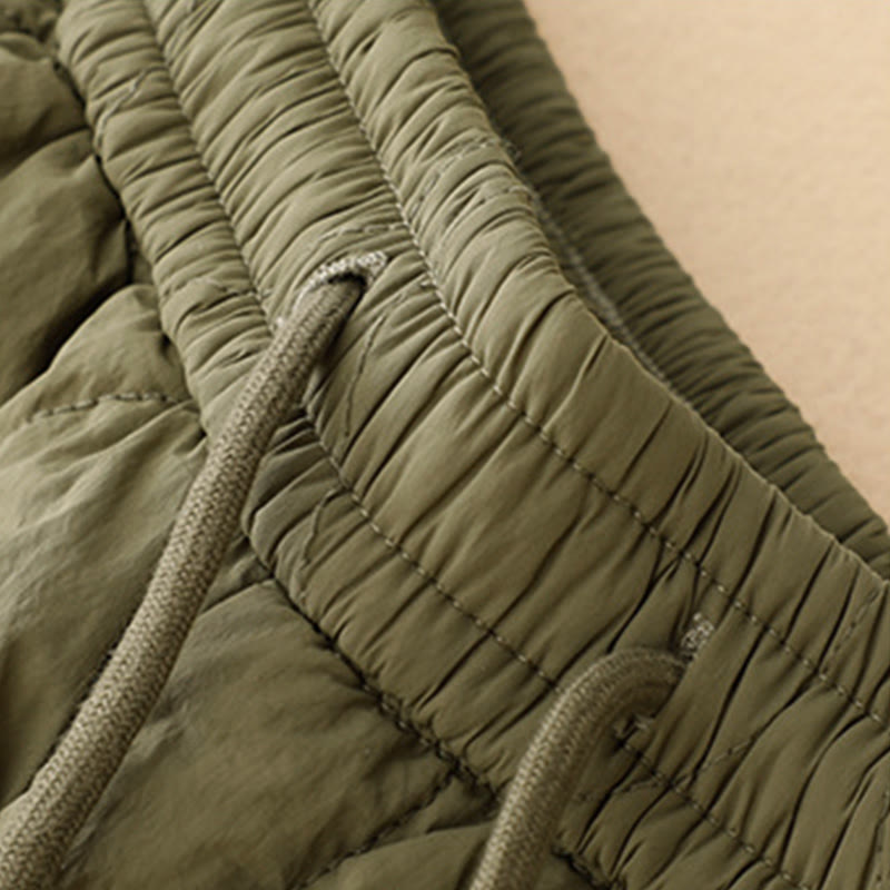 Winter Curved Lines Elastic Waist Drawstring Cotton Thermal Women's Pants With Pockets