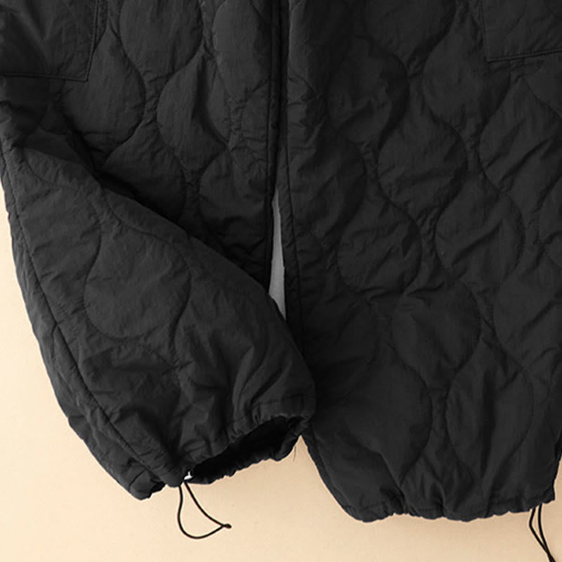 Winter Curved Lines Elastic Waist Drawstring Cotton Thermal Women's Pants With Pockets