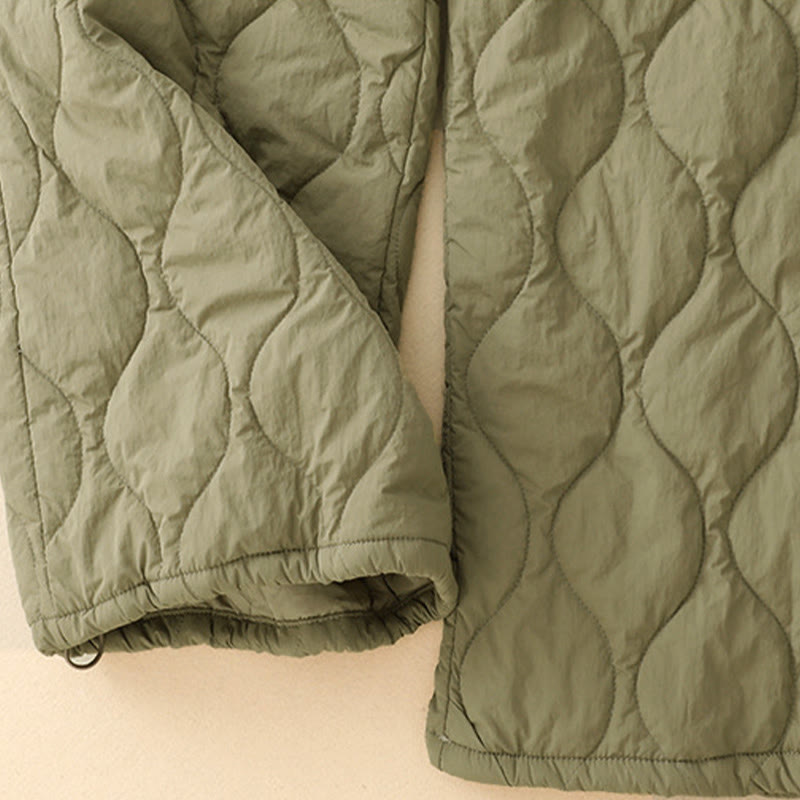 Winter Curved Lines Elastic Waist Drawstring Cotton Thermal Women's Pants With Pockets