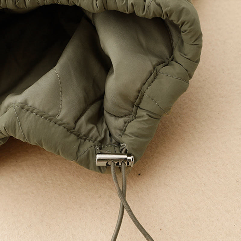 Winter Curved Lines Elastic Waist Drawstring Cotton Thermal Women's Pants With Pockets