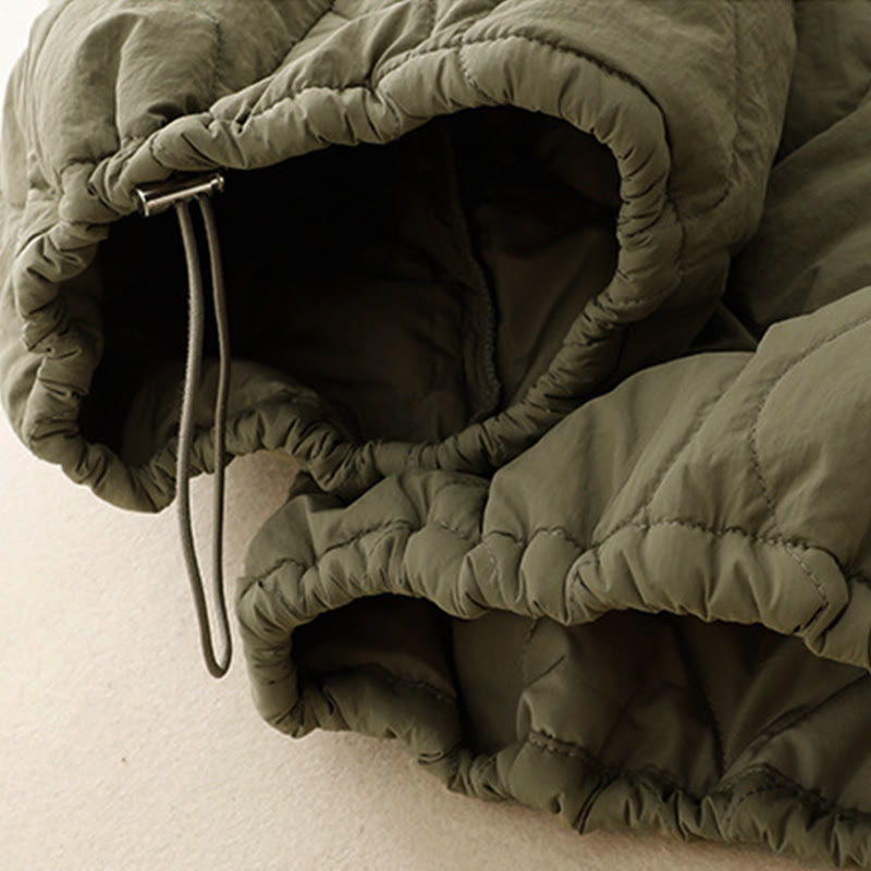 Winter Curved Lines Elastic Waist Drawstring Cotton Thermal Women's Pants With Pockets