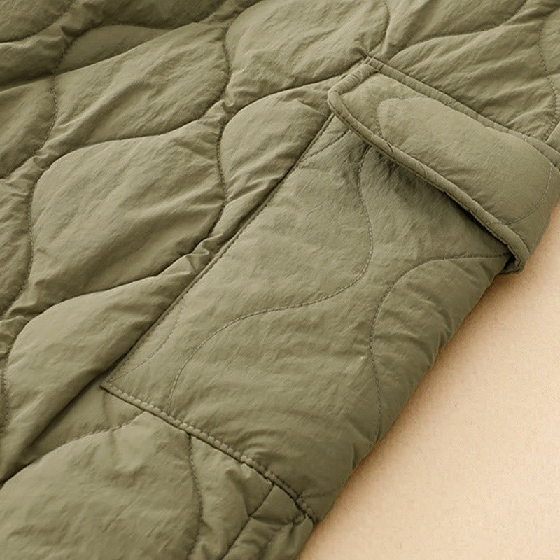 Winter Curved Lines Elastic Waist Drawstring Cotton Thermal Women's Pants With Pockets